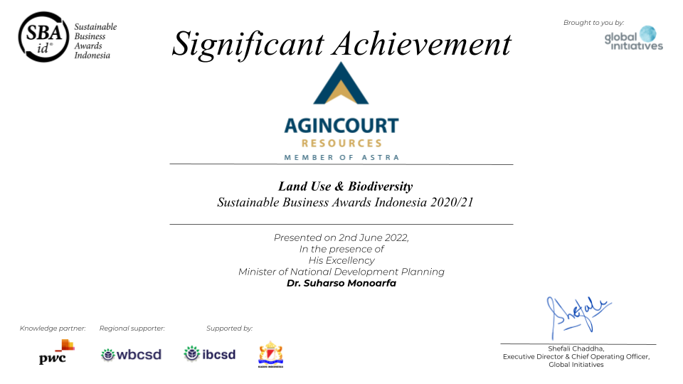 Indonesia Land Use and Biodiversity Sustainable Business Award 2020/21 from Global Initiatives