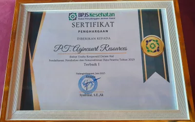Agincourt Resources Receives Top Recognition from BPJS Kesehatan as Best Performing Company